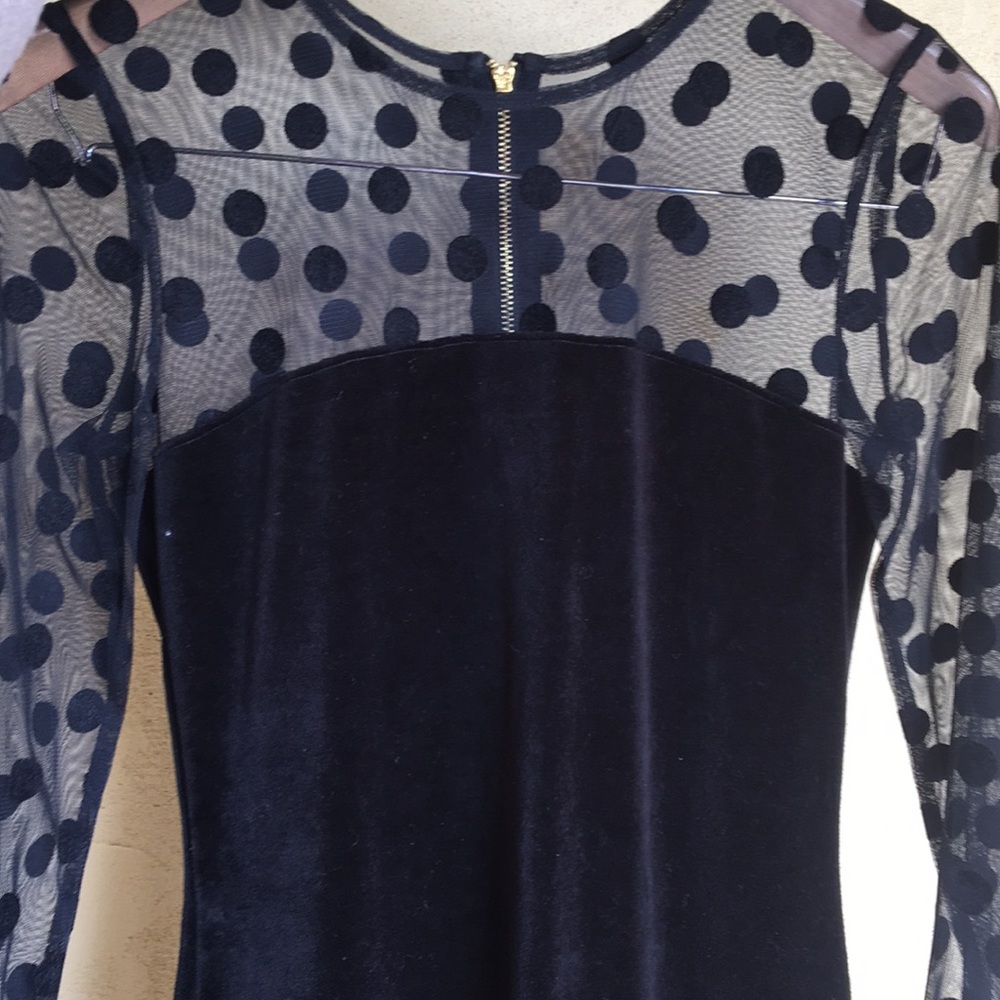 Velvet Dress with Polka Dot Lace Shoulders